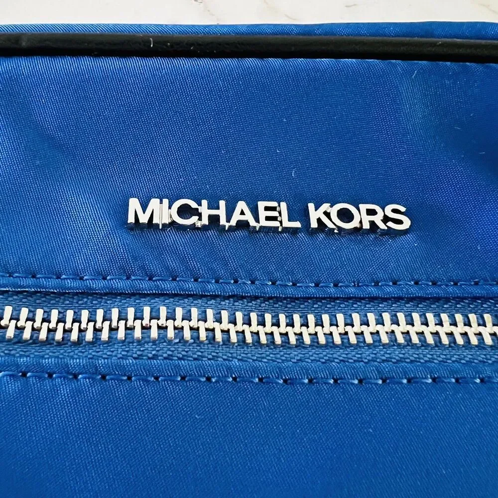 MICHAEL KORS Polly Electric Blue Nylon East West Zip Chain Crossbody Bag